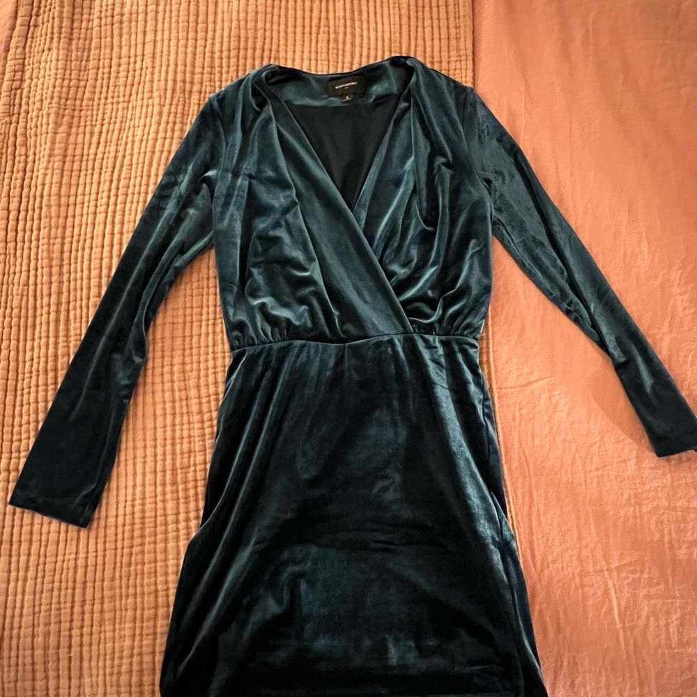 J. Crew Green Bodycon Mini Dress V-Neck Long Sleeve